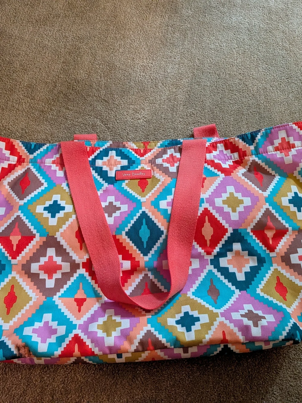 Vera Bradley Coral Multi-Color Geometric Tote Bag